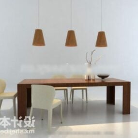 Moderne houten eettafel en stoel 3D-model