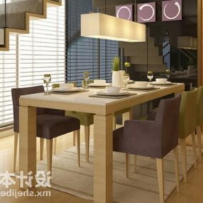 Wood Dinning Table With Modern Chair 3d model