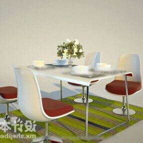Dinning Table And Chair With Carpet 3d model