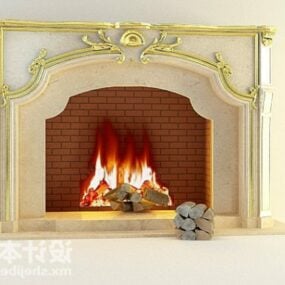 Antique Wooden Covered Fireplace 3d model