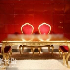 Tavolo da pranzo e sedia con intaglio in oro modello 3d