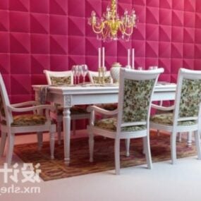 White Dinning Table And Chair 3d model