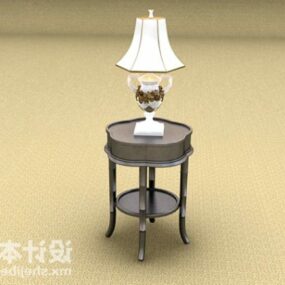 طاولة بجانب السرير العتيقة مع مصباح نموذج ثلاثي الأبعاد