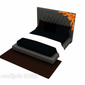 Black Double Bed With Carpet 3d model