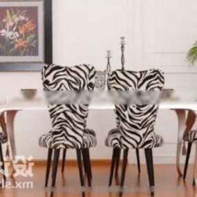 Tavolo e sedia con motivo zebrato Modello 3d