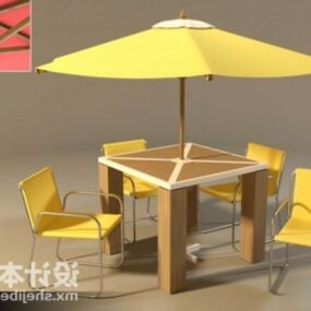 שולחן וכיסא חיצוני עם מטריה דגם תלת מימד