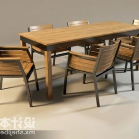Mesa de jantar e cadeira de madeira maciça Modelo 3D