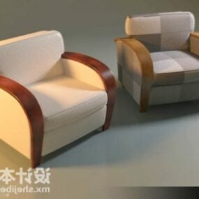 Sofa do salonu z drewnianym ramieniem Model 3D