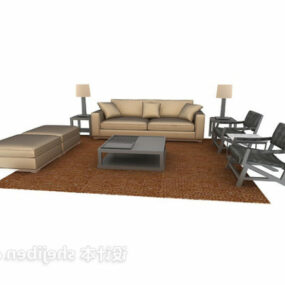 Brown Sofa Set With Floor Lamp 3d model