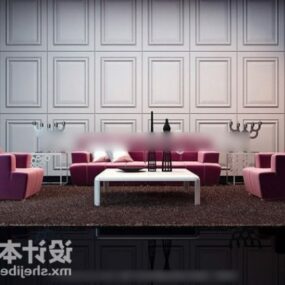 Purple Sofa Chair Living Room Set 3d model