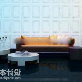 Yellow Soft Sofa And Round Table 3d model