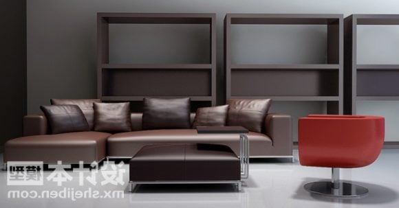 Brown Leather Sofa Table Combination