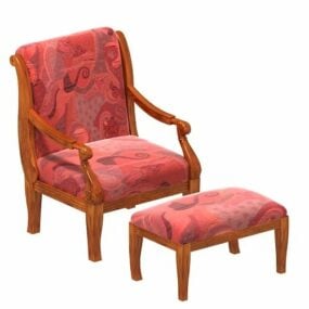 3д модель бархатного кресла в стиле ретро с пуфиком