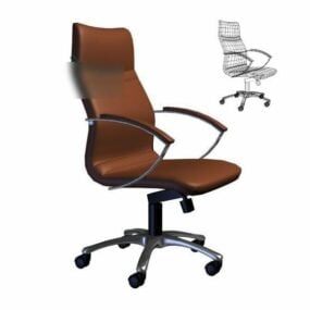 Brown Leather Office Chair Wheels Base 3d model