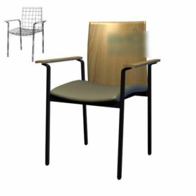 3д модель деревянного офисного стула с желтой спинкой