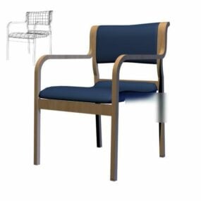 Wood Office Chair Blue Fabric 3d model
