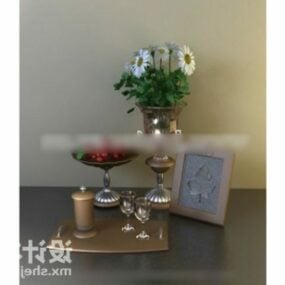 แบบจำลอง 3 มิติของตกแต่งบนโต๊ะอาหารกระถางดอกไม้และแจกัน