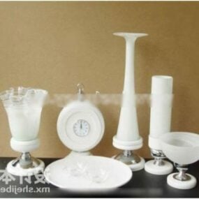 Model 3d Dekoratif Vas Putih Lan Tongkat Lilin