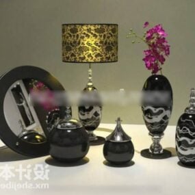 گلدان مشکی و چراغ ظروف تزئینی مدل سه بعدی