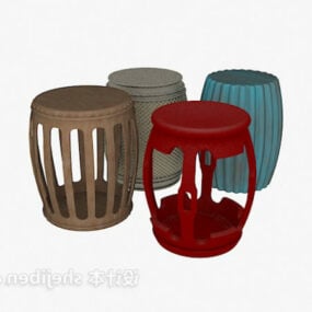 Barevný 3D model stoličky z dřevěného materiálu