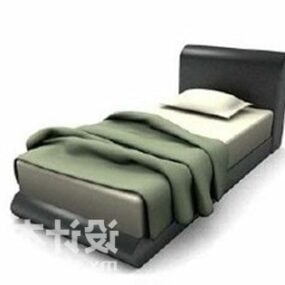 Оббивка Односпальне ліжко Чорна шкіра 3d модель