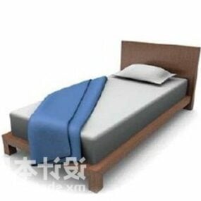 Modelo 3d de móveis de cama de solteiro com estrutura de madeira