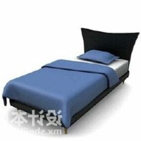 Single Bed Blue Blanket 3d model