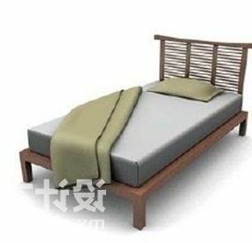Wooden Single Bed With Louver Back 3d model