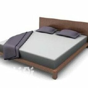 Minimalist Wood Double Bed Modern Furniture 3d model