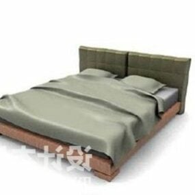 Modelo 3D de móveis modernos com cama de casal em tecido de madeira