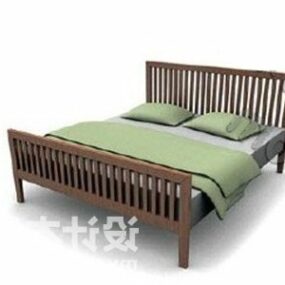 Wooden Double Bed Modern Furniture 3d model