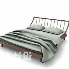 Wooden Double Bed Modern Design 3d model
