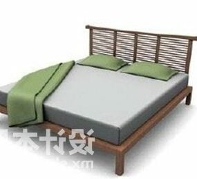 Wood Bed Furniture Louvers Back 3d model