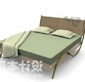 Vintage Bed With Old Blanket 3d model