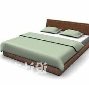 أثاث سرير بإطار خشبي بني موديل ثلاثي الأبعاد