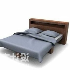 Bed Furniture With Wooden Back Cabinet 3d model