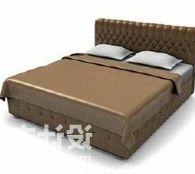Brown Double Bed With Mattress 3d model
