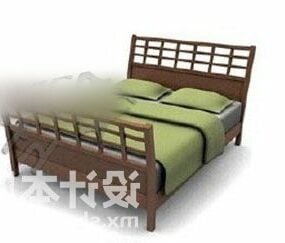 Wooden Frame Double Bed V1 3d model