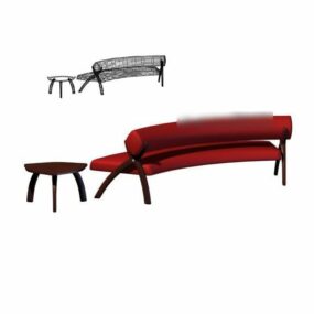 Red Curved Sofa With Chair 3d model