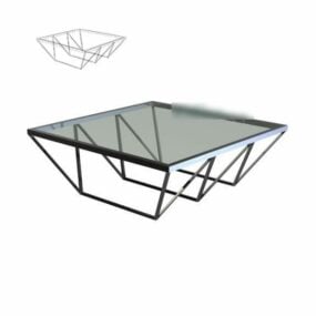 Mesa de centro quadrada de vidro com perna de aço modelo 3d