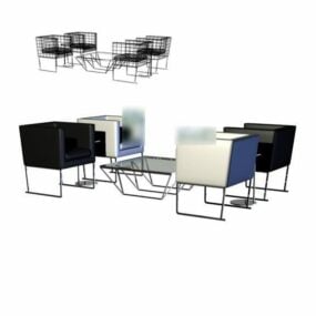 低いコーヒーテーブルとシンプルな椅子の家具3Dモデル