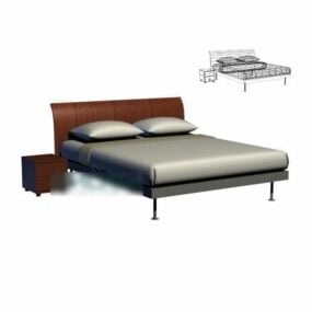 Soft Double Bed With Nightstand 3d model