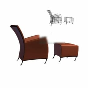 Red Sofa Armchair With Ottoman 3d model