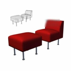 Red Sofa Chair With Ottoman 3d model