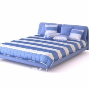 Double Bed Blue Color Pattern 3d model