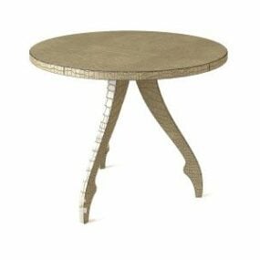 3д модель деревянного круглого журнального столика с мебелью