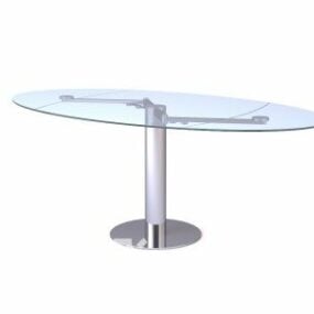 Tavolino ovale in vetro con gamba in acciaio modello 3d
