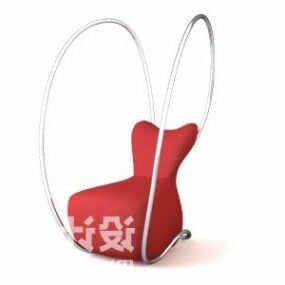 Single Red Chair With Curved Arm 3d model