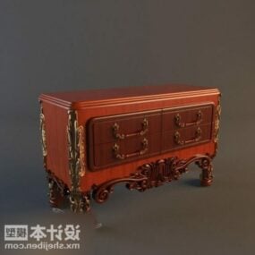 3D-Modell einer Kommode aus rotem Holz im alten Stil