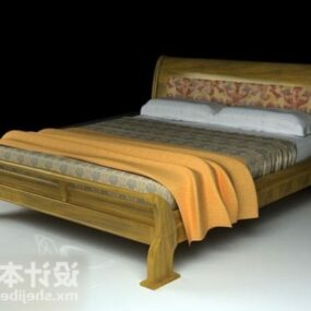 เตียงแพลตฟอร์มไม้พร้อมที่นอนหมอนโมเดล 3 มิติ
